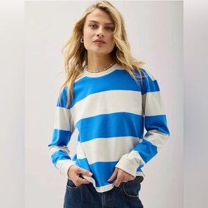 Richer Poorer Pop Blue Rugby Pullover Pima Cotton Long Sleeve Striped Shirt M